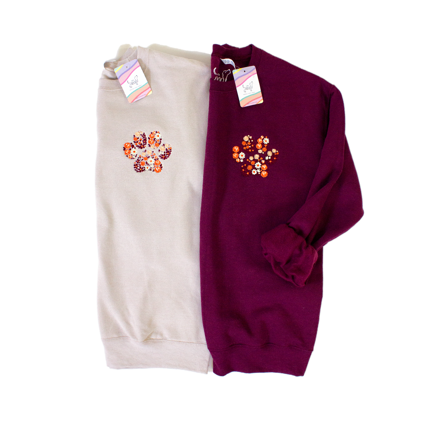 Maroon/Orange Floral Paw Embroidered Crewneck Sweatshirt