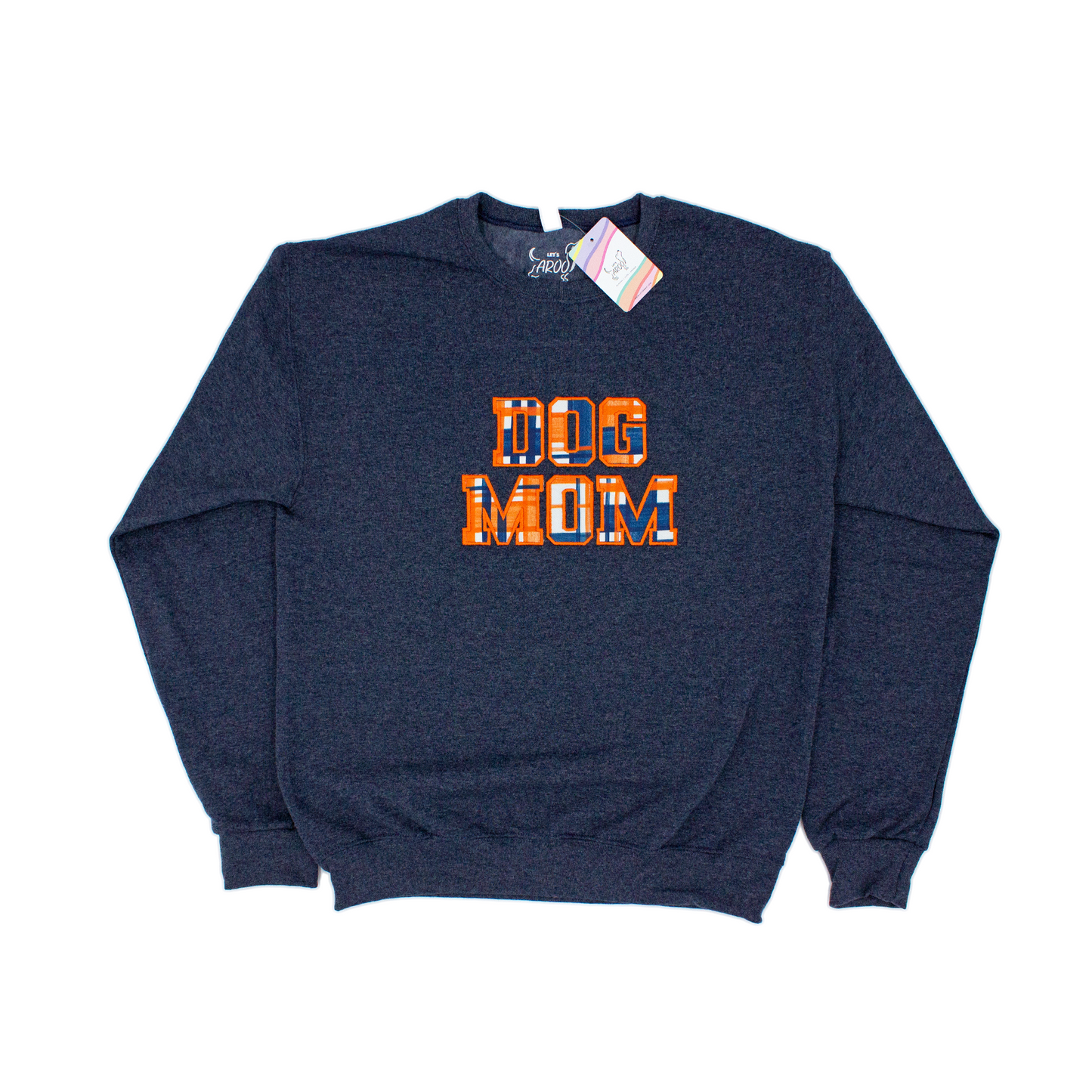 UVA Plaid Dog Mom Applique Embroidered Crewneck Sweatshirt