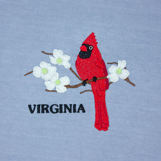 Virginia Cardinal and Dogwood Embroidered Tee