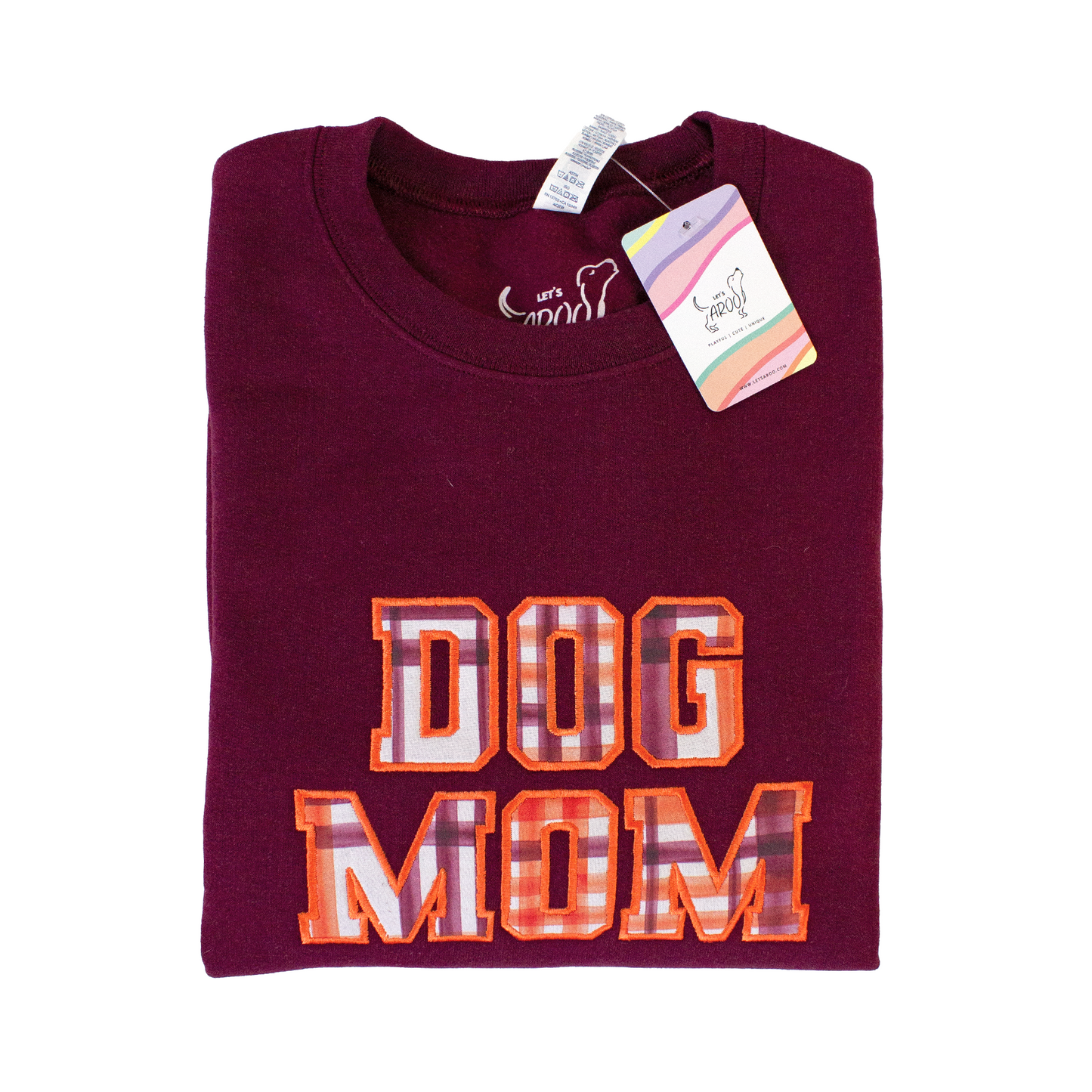 VT Plaid Dog Mom Applique Embroidered Crewneck Sweatshirt