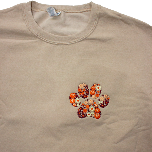 Oopsie Sand Floral Paw Embroidered Crewneck Sweatshirt
