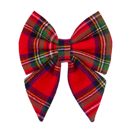 Vermilion Red Royal Stewart Plaid Flannel Sailor Bow