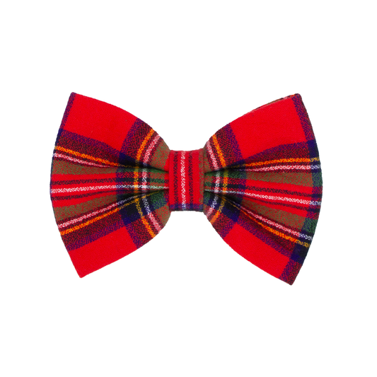 Vermilion Red Royal Stewart Plaid Flannel Bow Tie