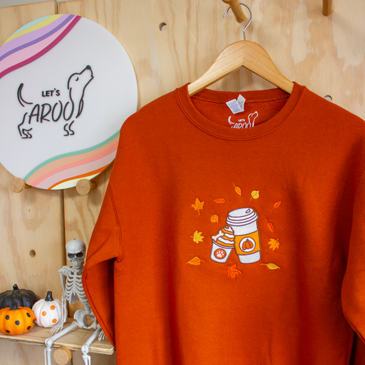 Pup Cup Run Embroidered Crewneck Sweatshirt - Pumpkin Spice Edition