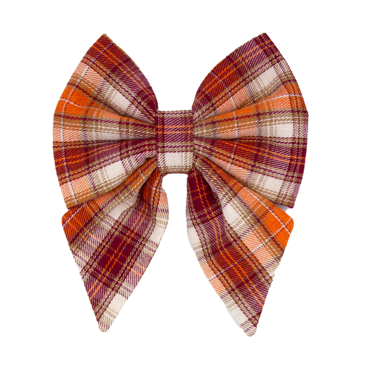 Maroon and Orange Plaid Sailor Bow