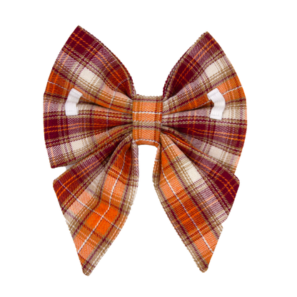 Maroon and Orange Plaid Sailor Bow