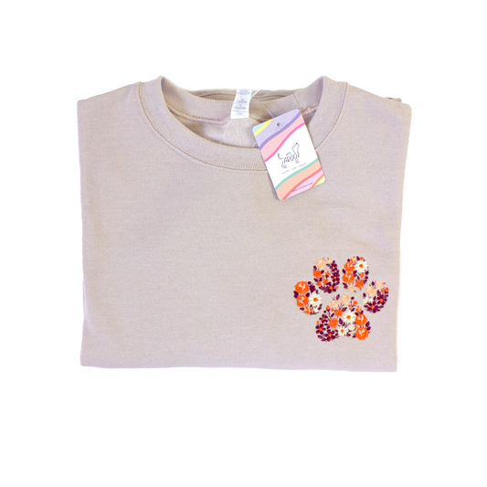 Maroon/Orange Floral Paw Embroidered Crewneck Sweatshirt