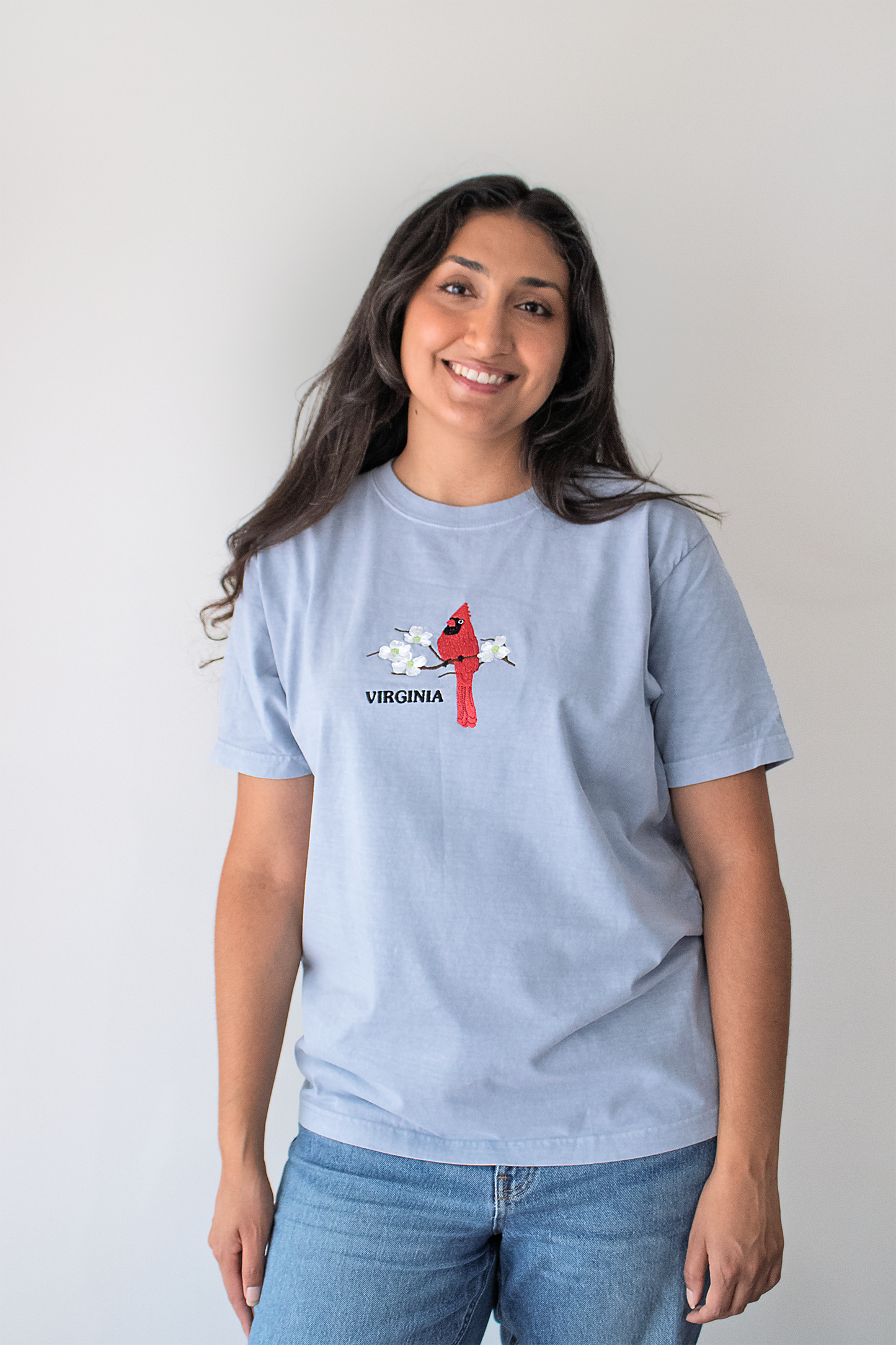 Virginia Cardinal and Dogwood Embroidered Tee