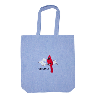 Virginia Cardinal and Dogwood Embroidered Gusseted Tote Bag