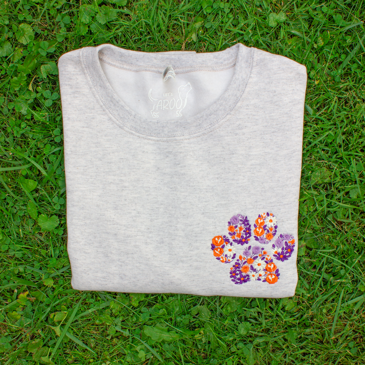 Collegiate Floral Paw Embroidered Crewneck Sweatshirt